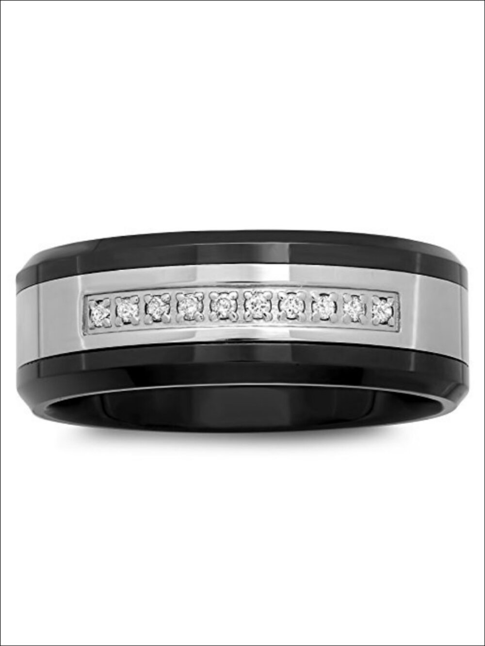 8mm Stainless Steel Diamond Accent Wedding Band